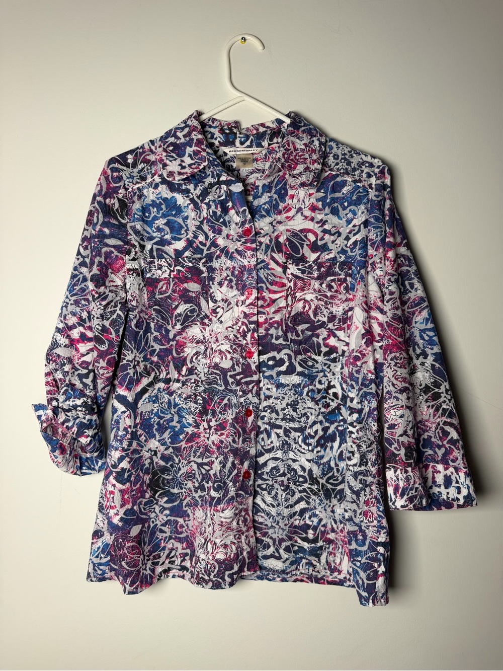 Allison Daley Floral Button-Front Shirt in Blue, Pink & White